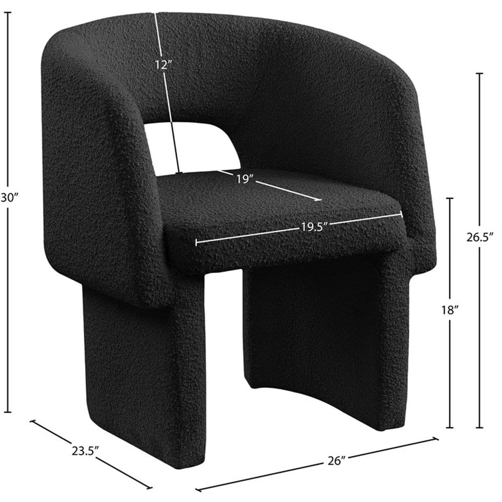 Meridian Furniture 438Black-C Emmet Collection Modern | Contemporary Dining Chair/Accent Chair with Rich Black Boucle Fabric, Steel Inner Frame, 26" W x 23.5" D x 30" H, Black