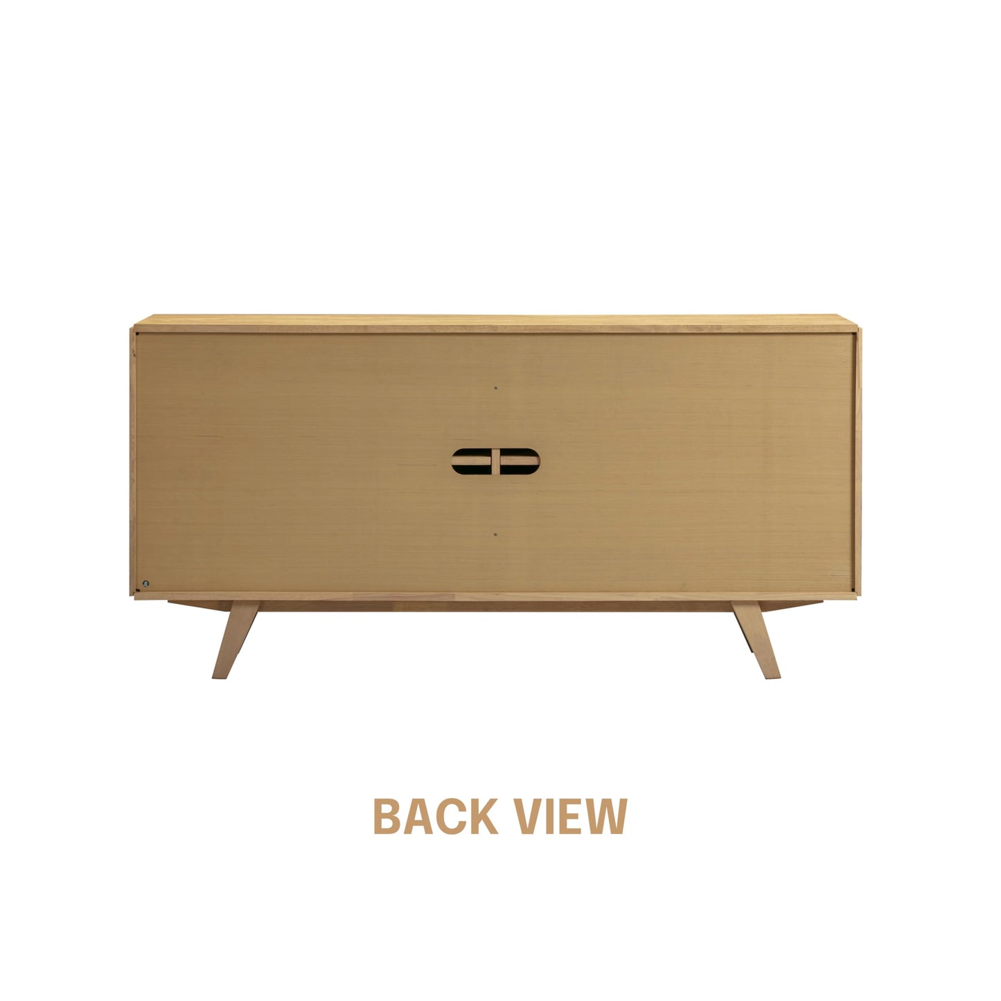 NTC Sapa Mid-Century Modern Solid Wood Sideboard – 4-Door Accent Buffet Cabinet with Carved Geometric Fronts, for Living Room, or Entryway, Effortless Assembly, Sand