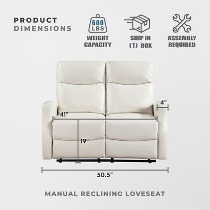 Lexicon Manual Reclining Loveseat, Faux Leather Loveseat Recliner, Wall Hugger, Magazine Pocket, Manual Dual Recliners for Living Room/Theater Seating/Apartment, Easy Assembly, Beige