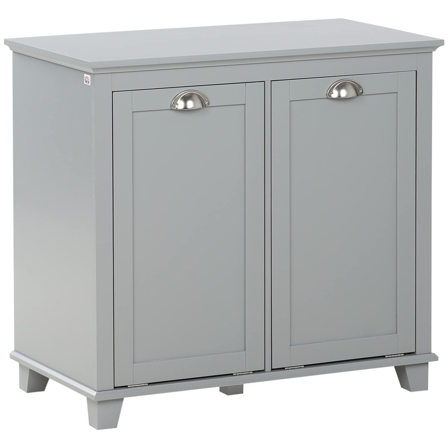 Tilt-Out Laundry Sorter Cabinet, Gray - Bathroom Floor Cabinet, Two-Compartment Hamper Organizer