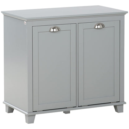 Tilt Out Laundry Sorter Cabinet, Bathroom Storage Organizer with Two Compartment Tilt Out Hamper, Gray