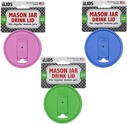 Mason Jar Drink Lid, Wide Mouth, Whimsy, Pack of 3