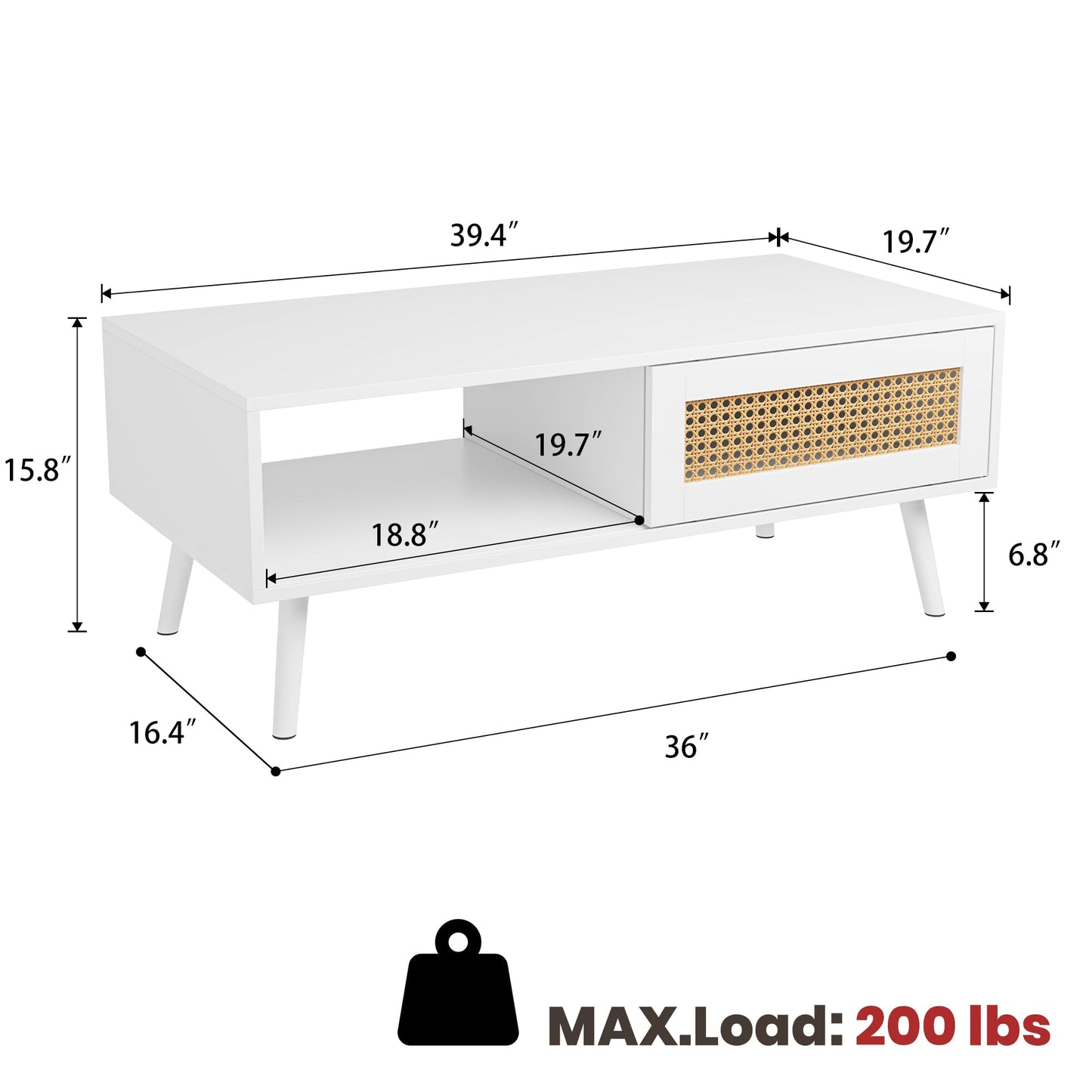 IDEALHOUSE Living Room Table Sets of 2, Includes 47" Rattan TV Stand Storage Cabinet for 55" TV, Farmhouse Coffee Table with Storage Shelf for Bedroom