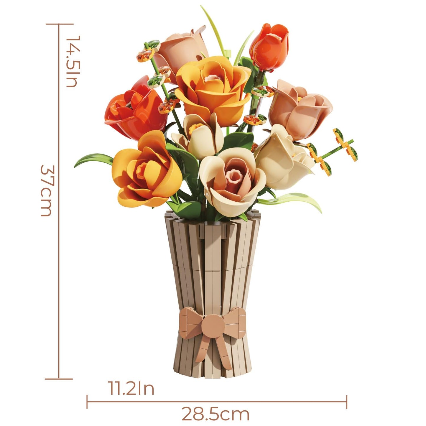 Bagari Roses Bouquet Building Set - Artificial Flowers Building Blocks with Vase, Compatible with Lego Kit for Adults - Collection for Home Office Decor Gifts for Women Men Birthday Anniversary 868PCS