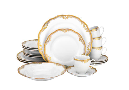 Euro Porcelain 57 piece Banquet Dinnerware Set with Scalloped Edges - Luxury Tableware Dining Service for 8