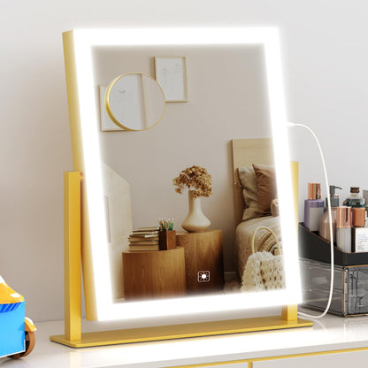 Lighted Makeup Mirror, 17.2"x13.6" Hollywood Vanity Mirror with Lights, Three Color Modes, Smart Touch Control, 360°Rotation,with 5X Magnifying Glass