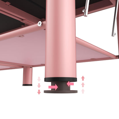 Folding Stationary Massage Table with Backrest and Storage Space for Treatment Table Physical Therapy Table Spa Facial Bed, 6 Round legs Metal Frame PU Leather, 30.5'' Wide × 75'' Long - Pink