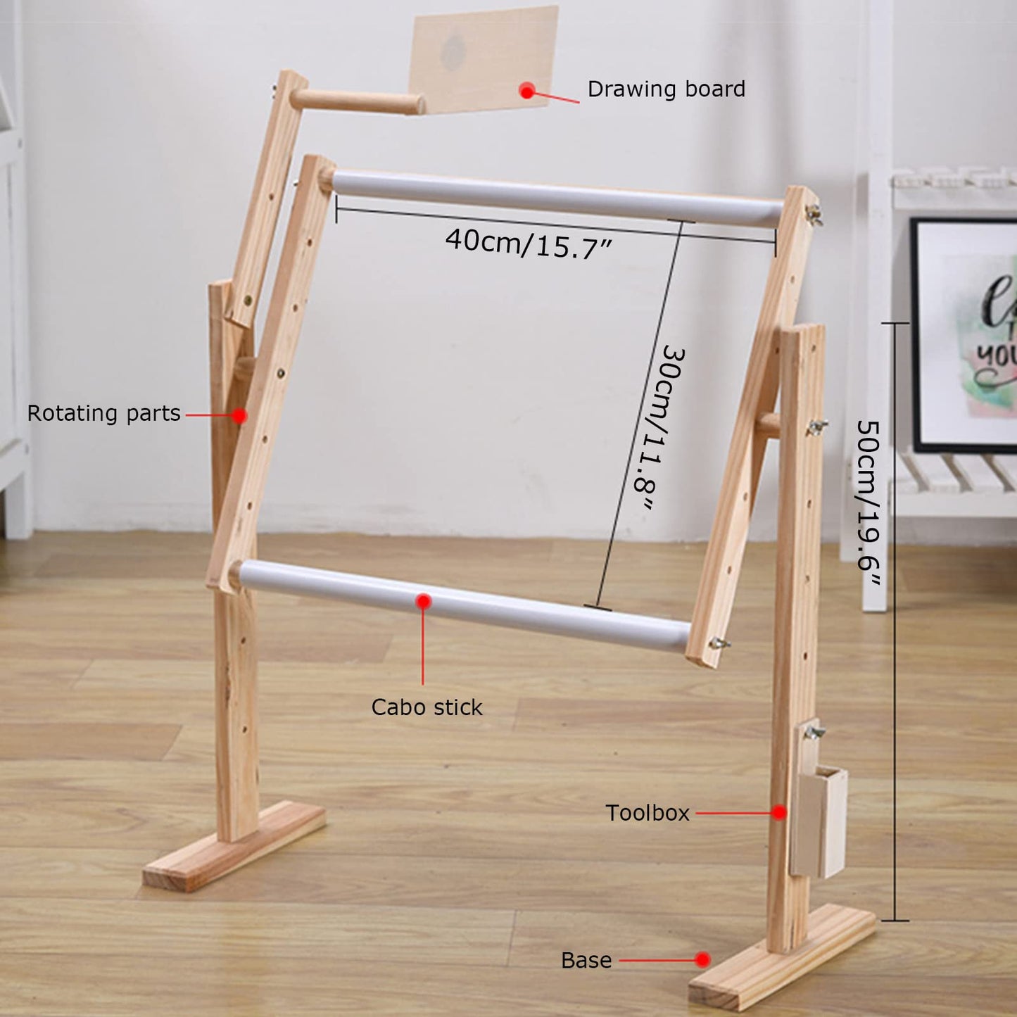 ELUKHT Cross-Stitch Frame Embroidery Frame, Vertical Solid Wood Adjustable Embroidery Frame, Cross-Stitch Frame, Widened Base, Right Tool Box, Convenient Storage (Baked Color)