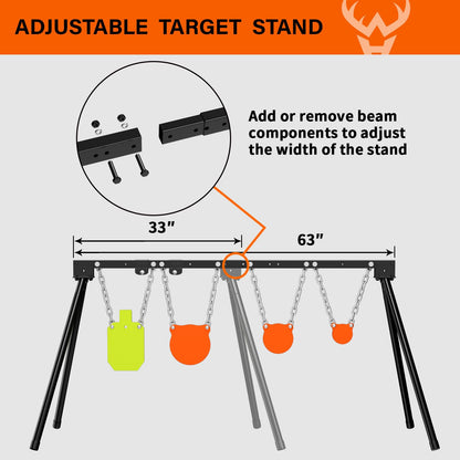 Highwild AR500 Steel Targets System 1/2" Thick Steel Shooting Targets with Stand, 63" Adjustable Width, 4", 6", 8" Shooting Gongs + 7" x 12" Torso with 1 Stand, 2 Extension Brackets & 4 Mounting Kits