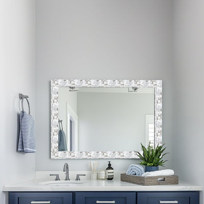 HOMETITUTE Wallpaper Border Peel and Stick Decorative Wall Trim Self Adhesive Mosaic Accent Strip for Bathroom Kitchen Mirror Frame Bedroom Living Room 4x196 Inch Silver Tile Effect Design