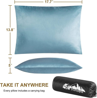 Ivellow Compressible Memory Foam Travel Pillow - Shredded Firm Supportive Camping Pillow for Adults Kids, Blue-M