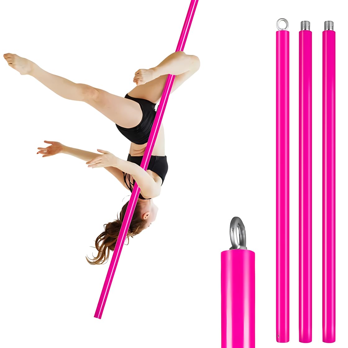 Dreamlin 3m Aerial Flying Pole Portable Suspension Yoga Fitness Tube Hanging Rotary Silicone Steel Dancing Pole Gym Equipment for Home (Pink)