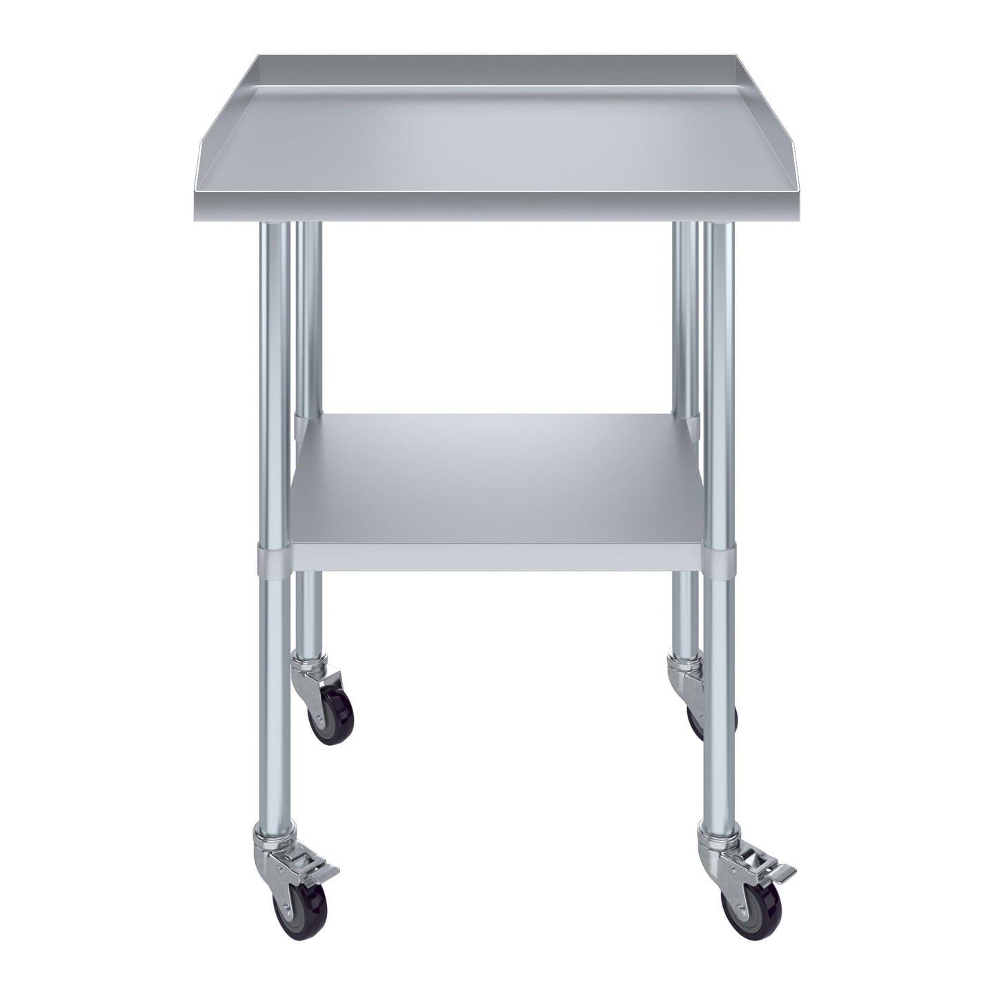 AmGood Commercial Work Table with Backsplash and Sidesplashes with Casters | NSF (Stainless Steel Table with Sideguards + casters, 30" Long x 24" Deep)