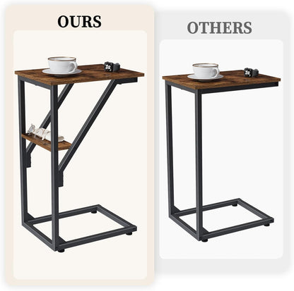 NEFROM ET-D-BR1 C-Shaped End Table, Small Couch Side Table, Sofa TV Tray Table for Living Room, Bedroom, Bedside
