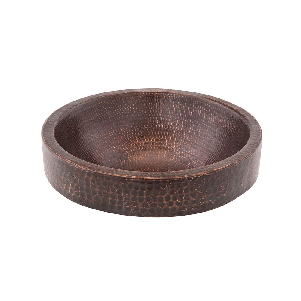 Premier Copper Products VR15SKDB 15-Inch Round Skirted Vessel Hammered Copper Sink
