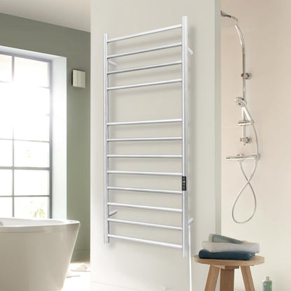 KEG Towel Warmer 8 Bars for Bathroom Freestanding or Wall Mounted Bath Towel Heater Plug-in with Built-in Timer Silver