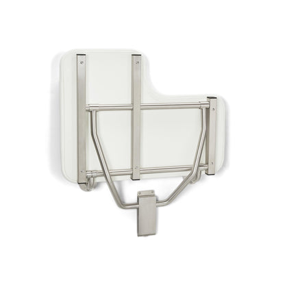 Seachrome Lift-Assist Shower Seat, L-Shaped Right-Hand, ADA, Wall Mount, Padded White Naugahyde