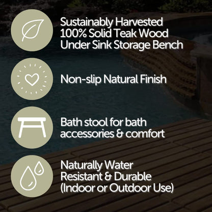 NORDIC STYLE TEAK Wood Shower Stool and Spa Bench with Shelf, Teak Shower Bench for Indoor and Outdoor Use, Teak Storage Bench, Teakwood Shower Bench, Natural Finish, 35"