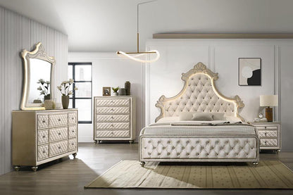 Acme Lucienne 9-Drawer Velvet Upholstered and Wood Dresser in Beige