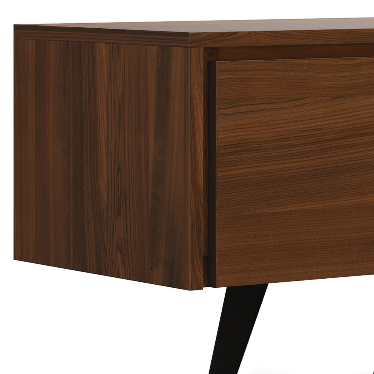 SIMPLIHOME Lowry TV Stand - 72 inch Wide Solid Mango Wood Media Console in Walnut, Modern Industrial Entertainment Center for Living Room for TVs up to 80 Inches with Open Shelf and Cable Management