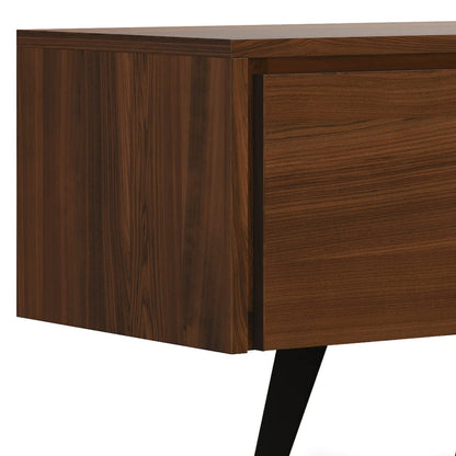 SIMPLIHOME Lowry TV Stand - 72 inch Wide Solid Mango Wood Media Console in Walnut, Modern Industrial Entertainment Center for Living Room for TVs up to 80 Inches with Open Shelf and Cable Management