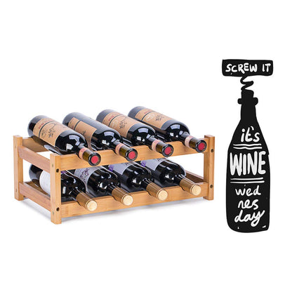 FOSTERSOURCE Bamboo Wine Rack - 2-Tier Countertop Display Shelf for 8 Bottles