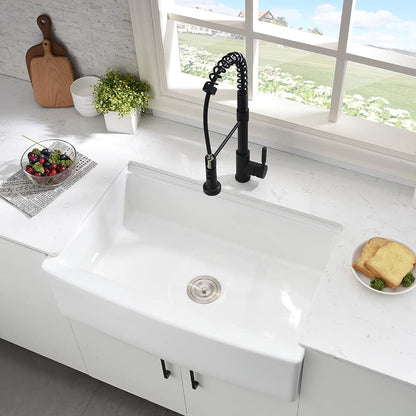 33 Inch White Farmhouse Sink Workstation-Hovheir 33x21 Apron Front Farm Sink White Fireclay Porcelain Ceramic Farmhouse Kitchen Sinks Workstation Deep Single Bowl Farmer Sinks with Cutting Board