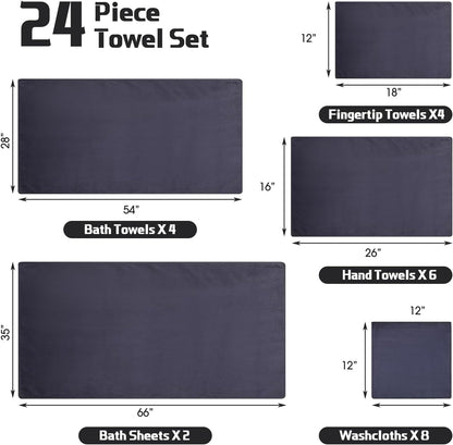 24 Set: 2 4 6 8 4 Mixweer Piece Dark Grey Microfiber Absorbent Towel Oversized Bath Sheets, Bath Towels, Hand