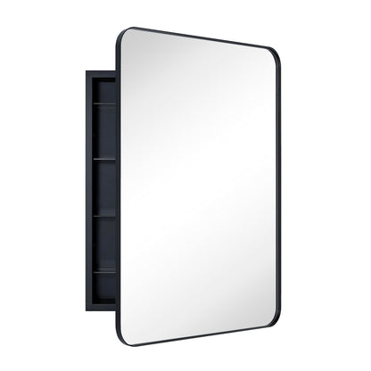 EGHOME Matt Black Rectangle Recessed Bathroom Medicine Cabinet with Mirror Stainless Steel Metal Framed Rounded Rectangular Bathroom Cabinet with Mirror 24x36''