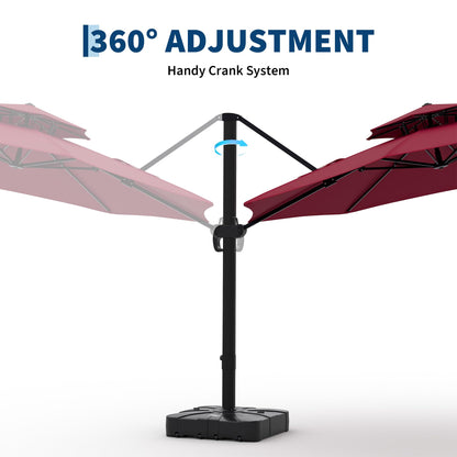 10x10 ft Round Outdoor Umbrella, Cantilever Patio Umbrella with 360° Rotation & Adjustable Height, Heavy Duty Aluminum Umbrella Outdoor Patio for Garden Poolside,Burgundy Red (Base Not Included)