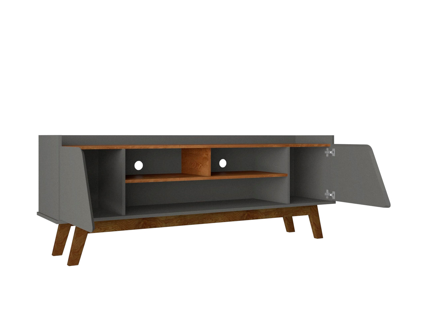 Manhattan Comfort Marcus Mid Century Modern 65 Inch TV Stand with Solid Wood Legs, Cable Management, 5 Shelves and Soft Close Doors, Entertainment Center and Media Console for Living Room, Grey