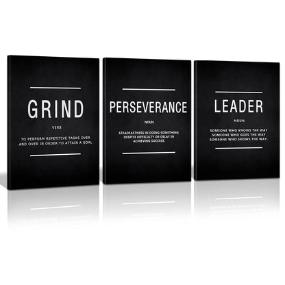 KAWAHONE Canvas Painting Wall Art, Grind Hustle Execution Motivational Wall Art Decoration Posters Prints for Living Room Bedroom, Office Decor, Gallery-Wrapped Canvas Art Set Framed Ready to Hang