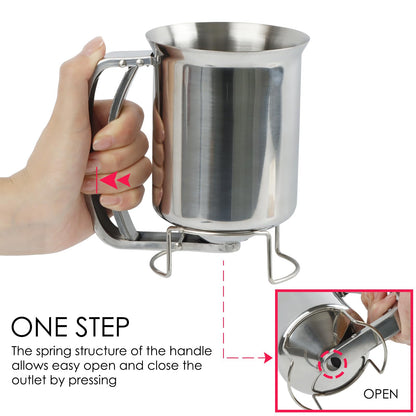 KAYCROWN 800ml Stainless Steel Pancake Batter Dispenser, Handheld Pancake Mix Dispenser, Cupcake Batter Dispenser for Baking Cake Cupcakes Crepes Waffles Pancake Kitchen Tool, Easy to Clean