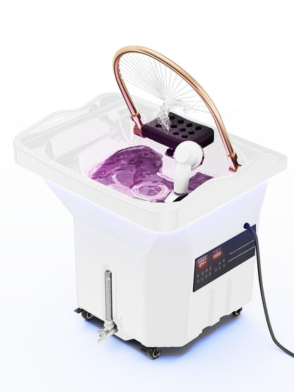QEGOON Professional Head Spa Equipment, Portable Shampoo Bowl with LED Light Therapy, 60L Large Water Tank, Constant Temperature Water Circulation Shampoo Station for Beauty Salons Spas