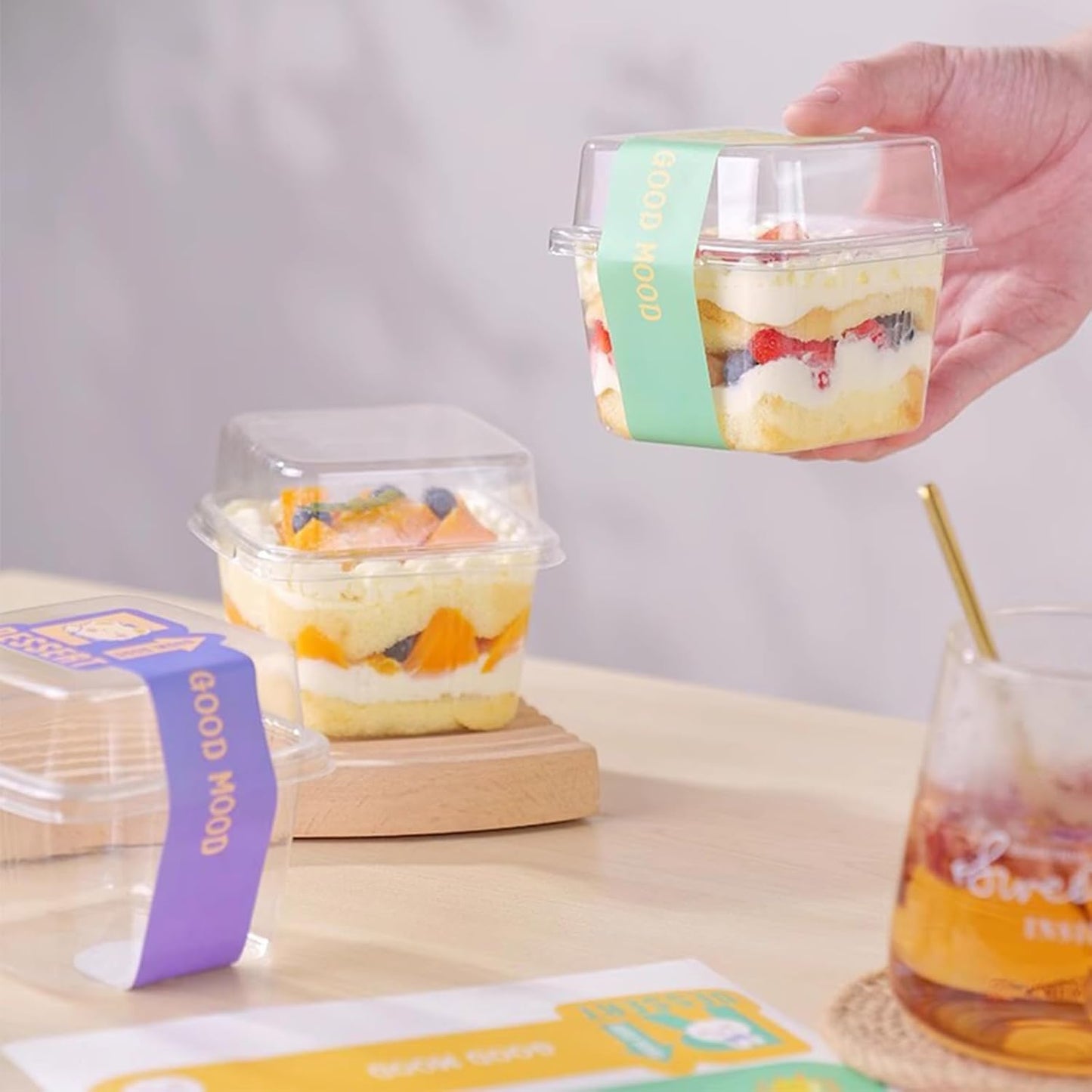 50 8OZ Qyyiguf Pcs Plastic Dessert Cups with Lids and Spoons,Square Parfait Cups,Disposable Ice Cream Containers