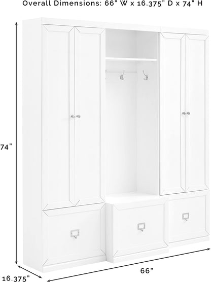 Crosley Furniture Harper 3-Piece Hall Tree and Storage Cabinet Set with Entryway Bench and Hooks for Hanging, Gray
