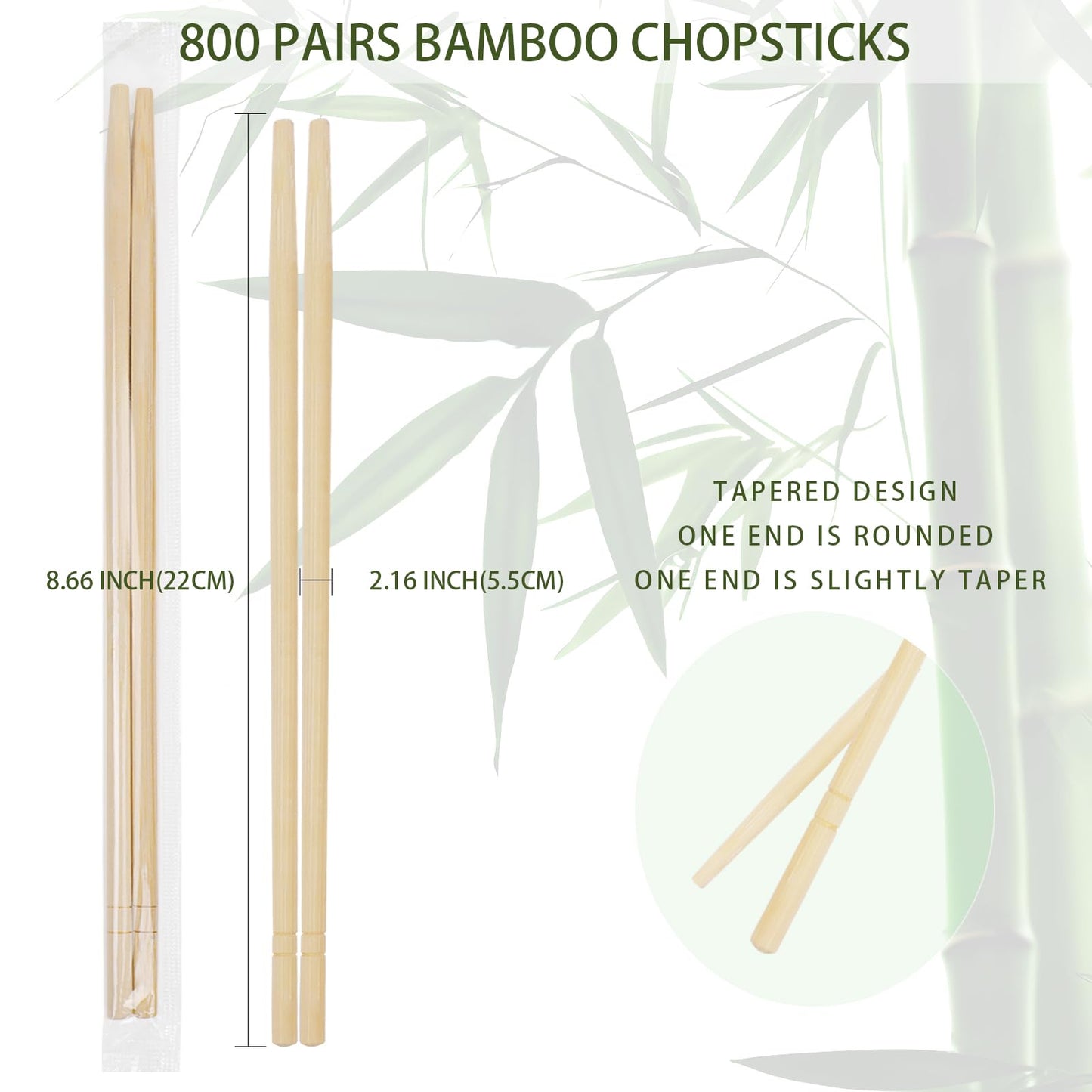 TMCCU 800 Pairs 9 Inch Disposable Bamboo Chopsticks Bulk, Individually Clear Wrapped Separated Sleeved Chopsticks Wooden for Restaurants, Noodles, Sushi, Asian Food