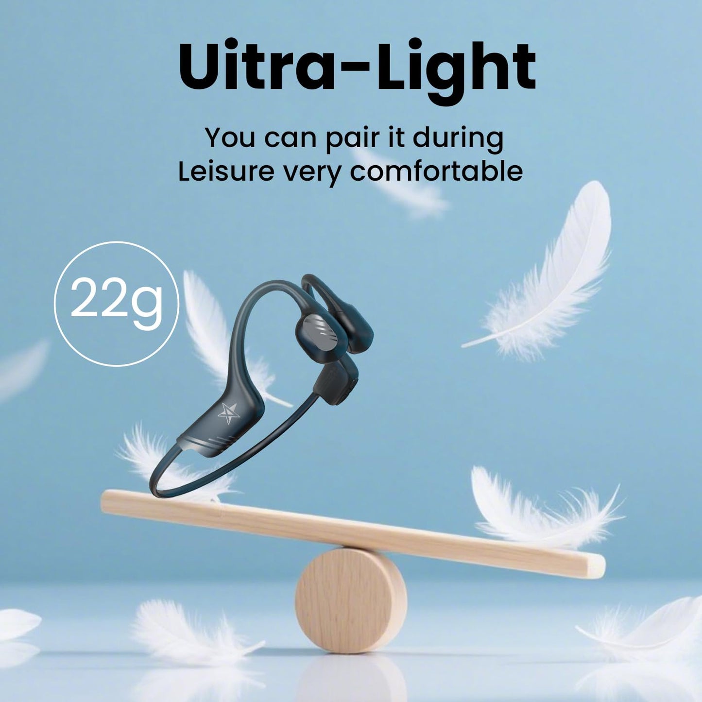 Open-Ear Bluetooth Bone Conduction Sport Headphones Sweat Resistant Wireless Earphones Open Ear Earbuds Wireless Bluetooth Headset with Mic for Fitness Workouts Running,Built-in Mic,with Hair Band