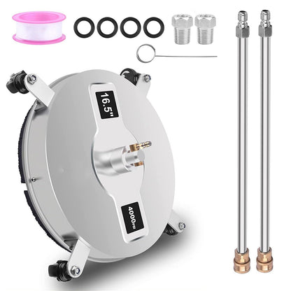 TRELVEX 16.5in Pressure Washer Surface Cleaner, 2 in 1 Stainless Steel Power Washer Attachment with 4 Wheels, 2 ExWands, 1/4" Quick Connector, Undercarriage Cleaner for Sidewalks, 4000 PSI