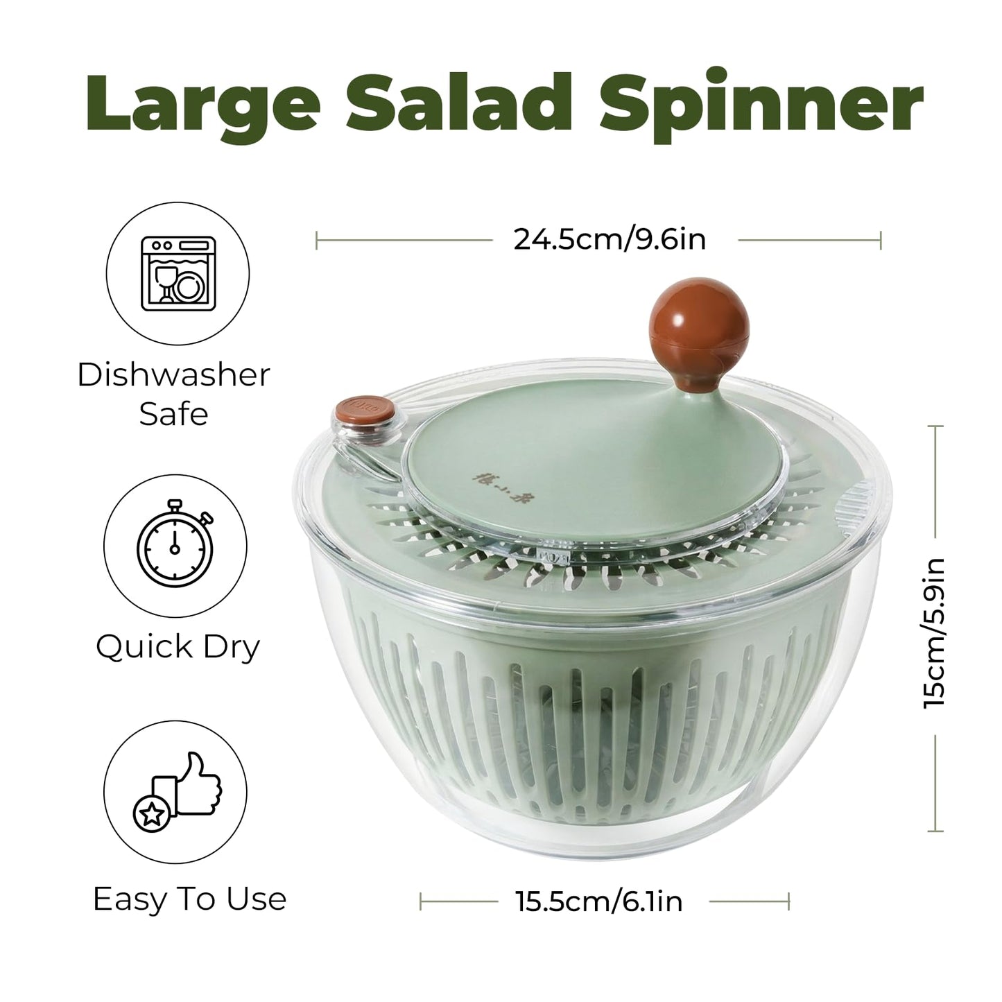 Salad Spinner Large Lettuce Spinner 4.3 Qt with Non-Slip Base & Stop Button Vegetable Dryer & Fruit Washing Bowl for Efficient Salad Prep