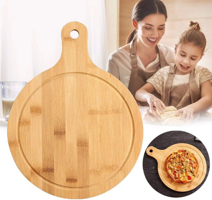 Bamboo Cutting Board, Meat Chopping Boards, Pizza Peel Paddle with Handle for Homemade Baking, Round Board for Pizza,