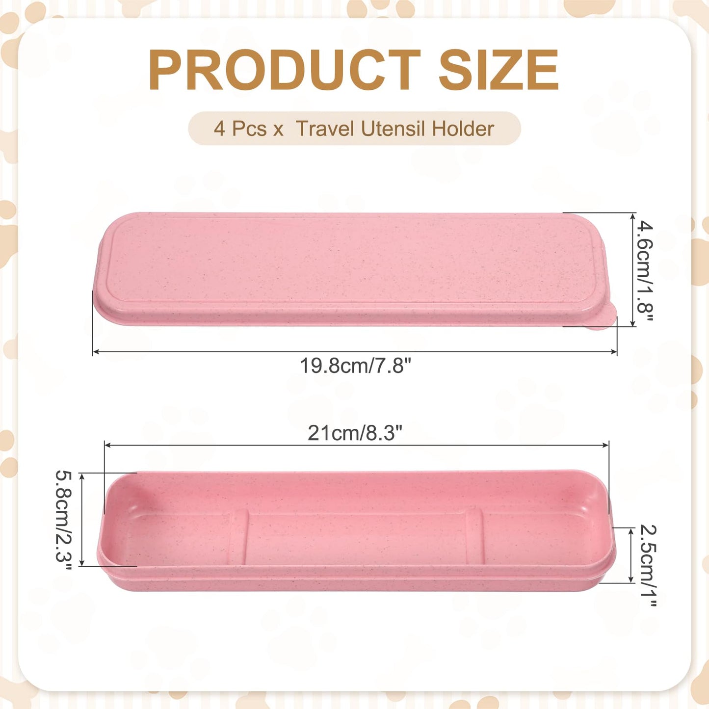 uxcell 4 Pcs Travel Utensil Holders with Case, 8.3" Portable Flatware Box with Slot Stand Reusable Plastic Travel Cutlery Case for Fork Spoon Chopsticks Lunch Box, Pink (Flat Cover)