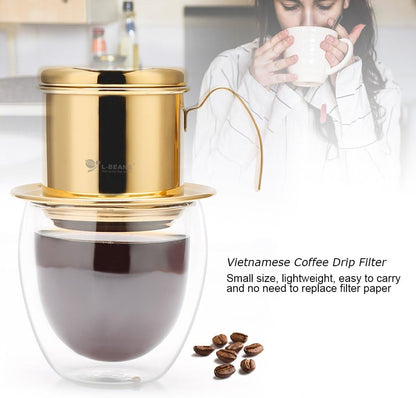 Vietnamese Coffee Filter Maker, Small Stainless Steel French Press Coffee Drip Brewer for Office Cafe (Gold)