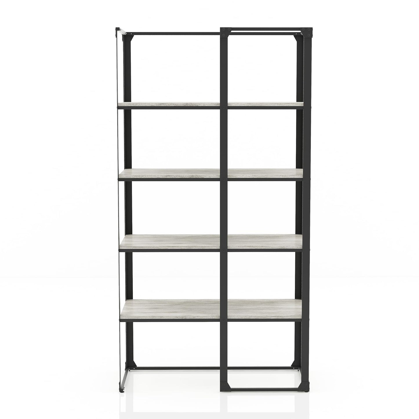 24/7 Shop at Home Adair Industrial Metal Open Back Bookcase with 4 Shelves for Living Room, Home Office, Bedroom, Black and Light Gray