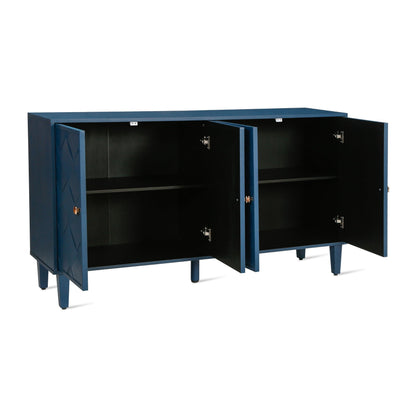 Merax 59.8" Wood Sideboard Buffet Cabinet, Storage Cabinet with Doors and Shelves, Modern Console Table with Solid Wood Legs for Dining Room, Living Room, Entryway, Navy Blue Finish