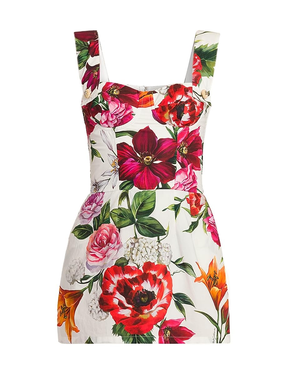Dolce&Gabbana, Rafia Fiori Floral Cotton Poplin Minidress, 44 (8), White Print Flower