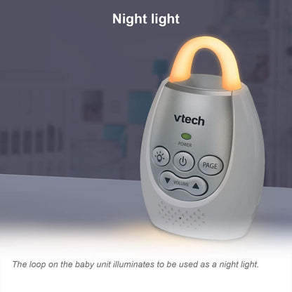 VTech Communications DM221 Audio Baby Monitor with up to 1,000 ft of Range, Vibrating Sound-Alert, Talk Back Intercom & Night Light Loop, White/Silver