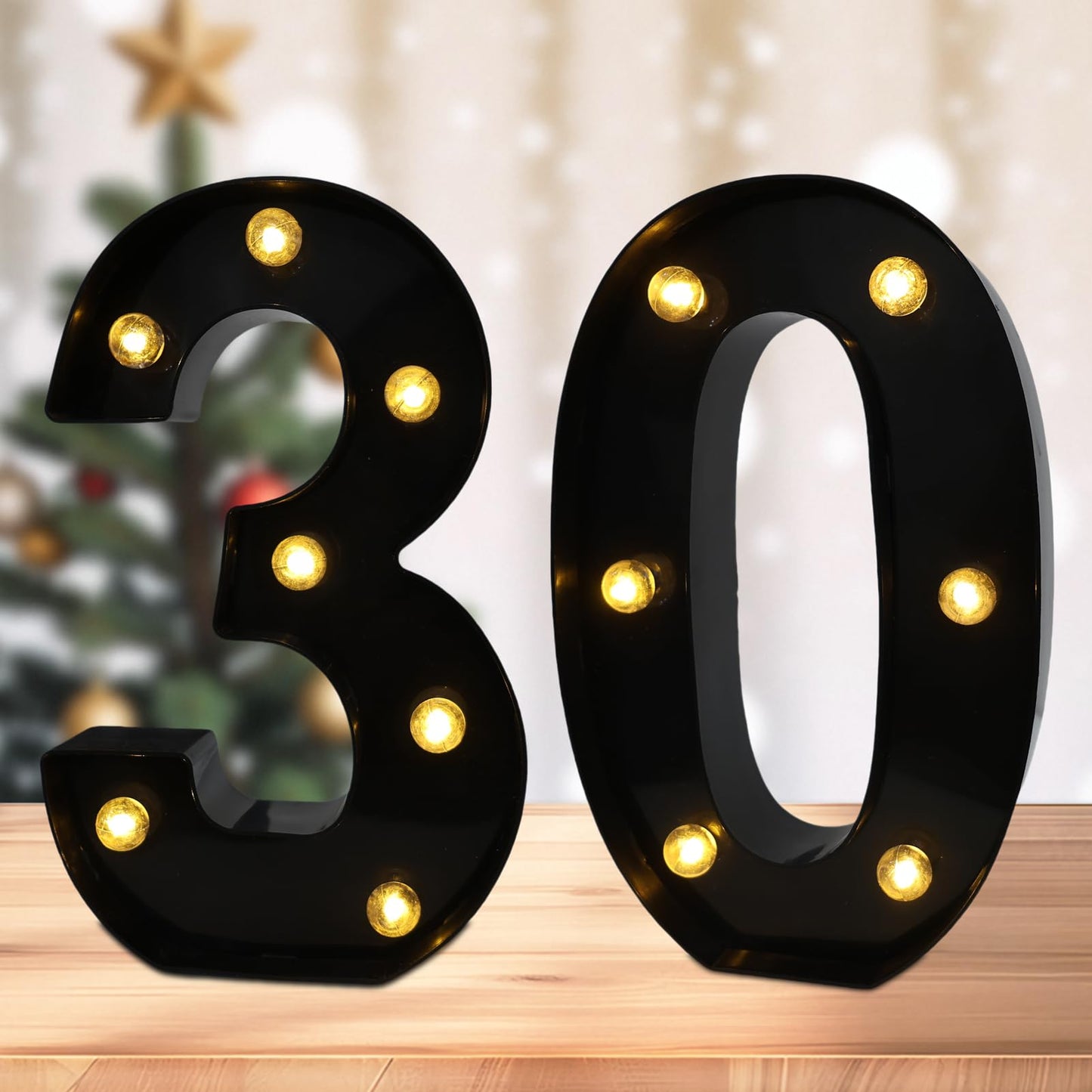 Led Light Up Numbers, 30th Birthday Decorations, Marquee Numbers Lights, Battery Powered Light Up Sign for 30 Decor Party (Black)