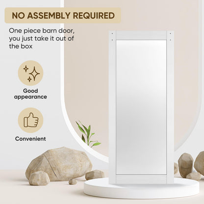 BARNSMITH 32in x 84in Mirror Barn Door with 5.5FT Sliding Door Hardware Kit Included, 1 Lites Full Length Mirror Door, Solid Wood Water-Proof PVC Surface,No Assembly Required,White