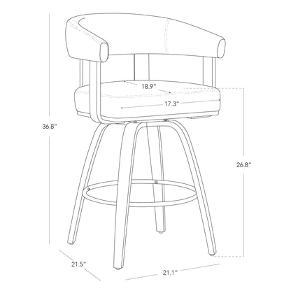 CHITA Swivel Counter Height Barstools Set of 2, FSC Certified Polyester Upholstered Bar Stools with Back and Armrest for Kitchen Island Home Bar, 27" Seat Height, Cream with Walnut Frame